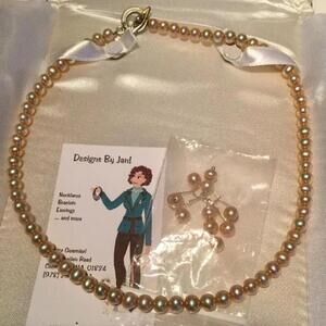 Handmade 18” sterling silver Pearl necklace earrings set